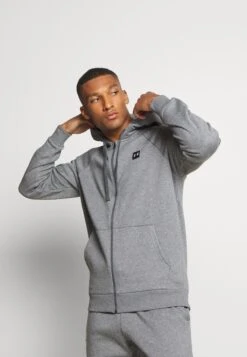 Under Armour Rival Hoodie - Zip-Up Sweatshirt - Pitch Gray Light Heather/Onyx White