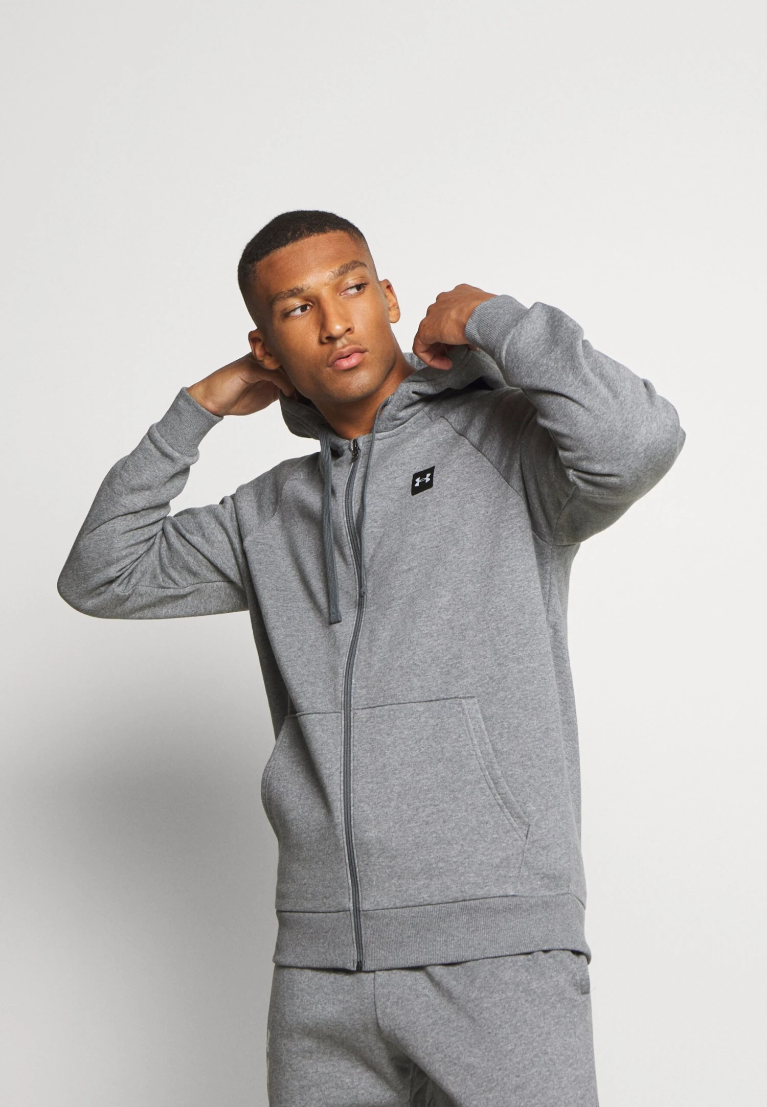 Under Armour Rival Hoodie - Zip-Up Sweatshirt - Pitch Gray Light Heather/Onyx White